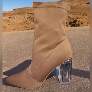 'Excellence' Sock Ankle Boots with A Clear Block Heel